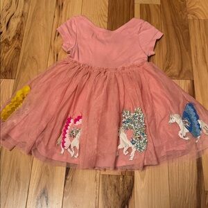 Mini Boden Pink Tulle Dress with Unicorn Appliques, sz 2-3T